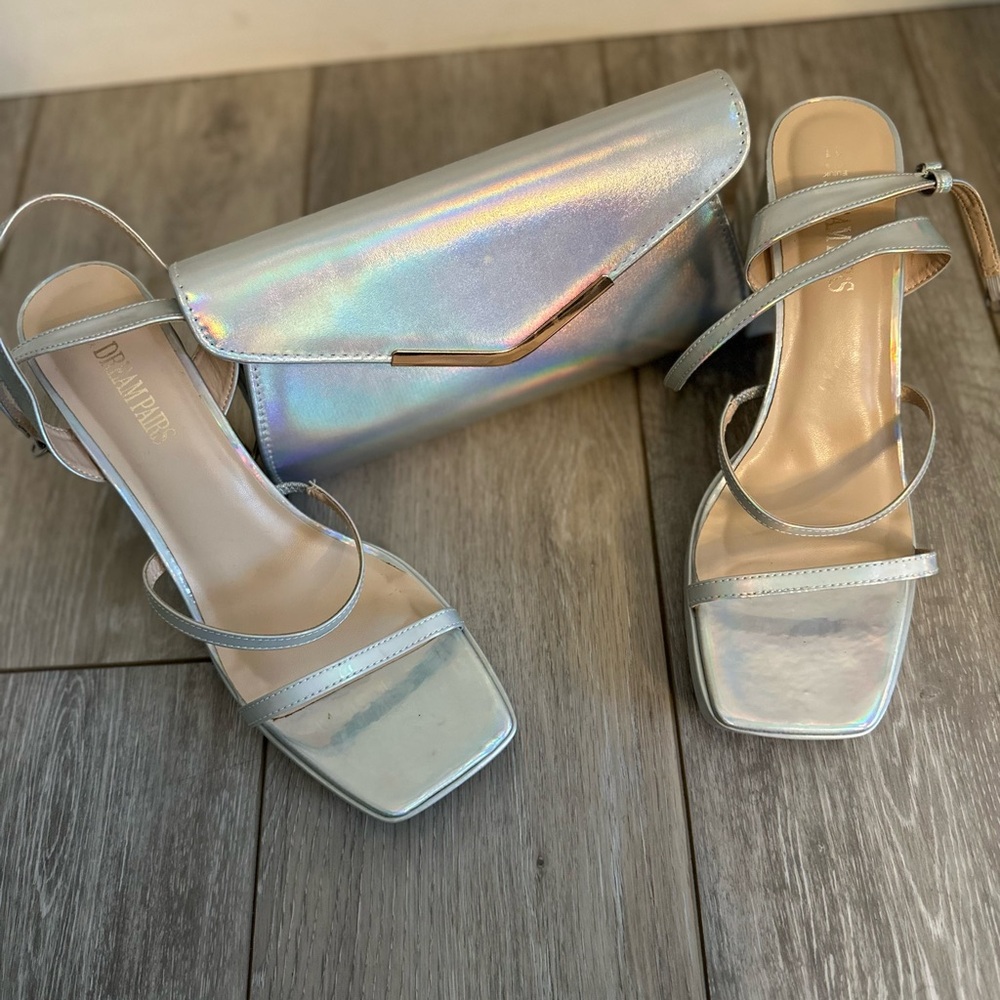 Silver Strappy Sandal 4” Heel with Matching Clutch